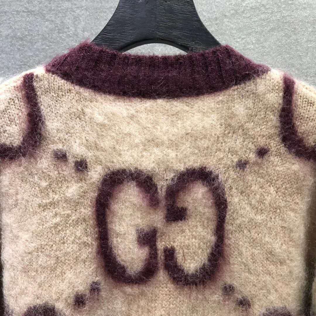Gucci Men Reversible GG Mohair Wool Cardigan Brushed GG Jacquard Blend