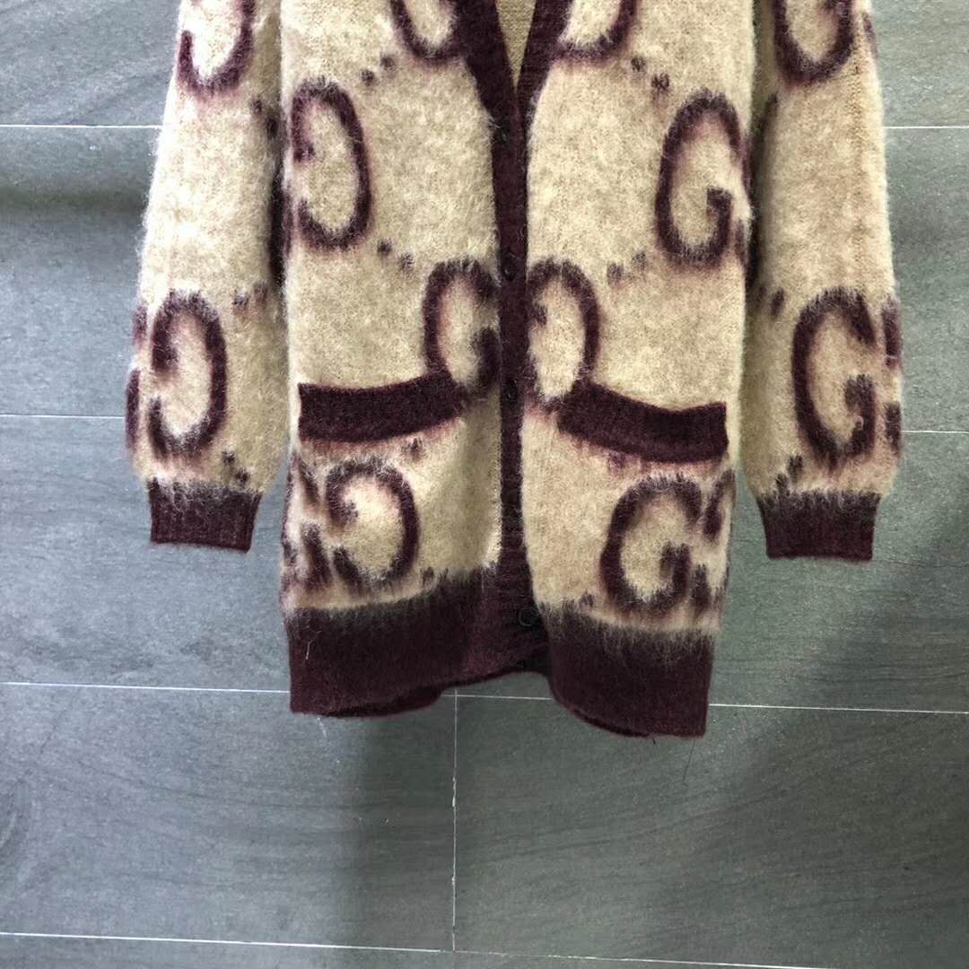 Gucci Men Reversible GG Mohair Wool Cardigan Brushed GG Jacquard Blend
