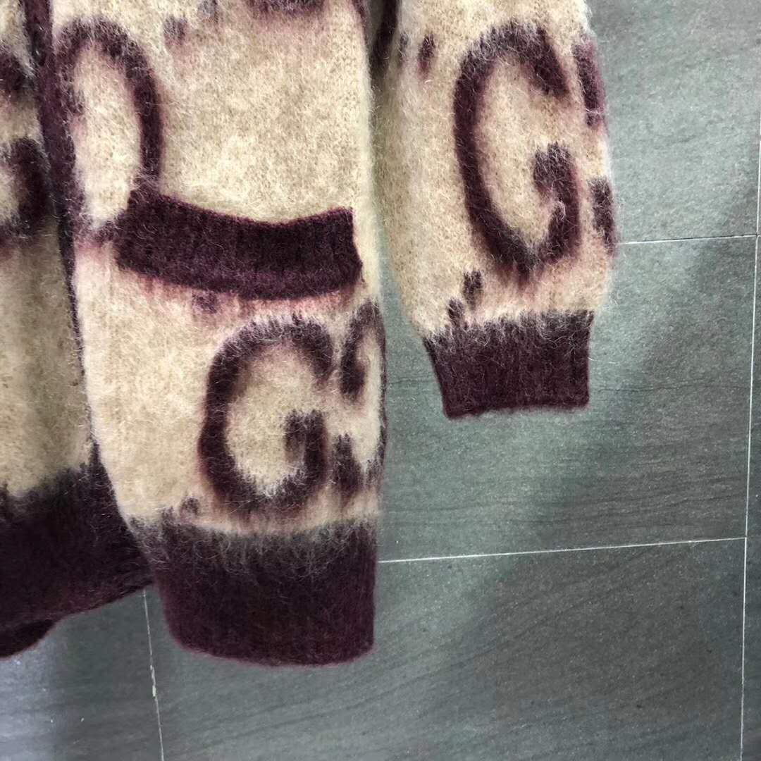 Gucci Men Reversible GG Mohair Wool Cardigan Brushed GG Jacquard Blend
