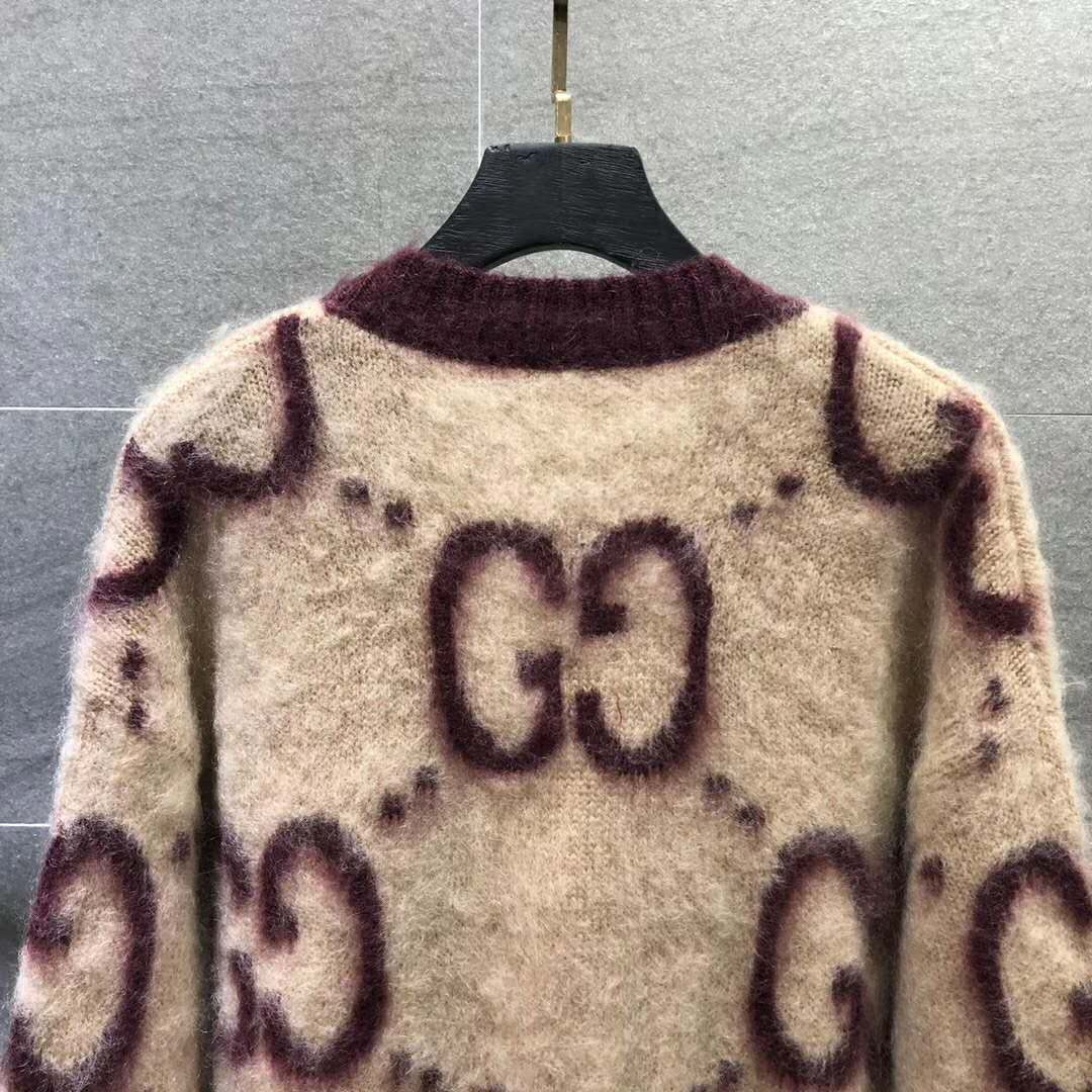 Gucci Men Reversible GG Mohair Wool Cardigan Brushed GG Jacquard Blend