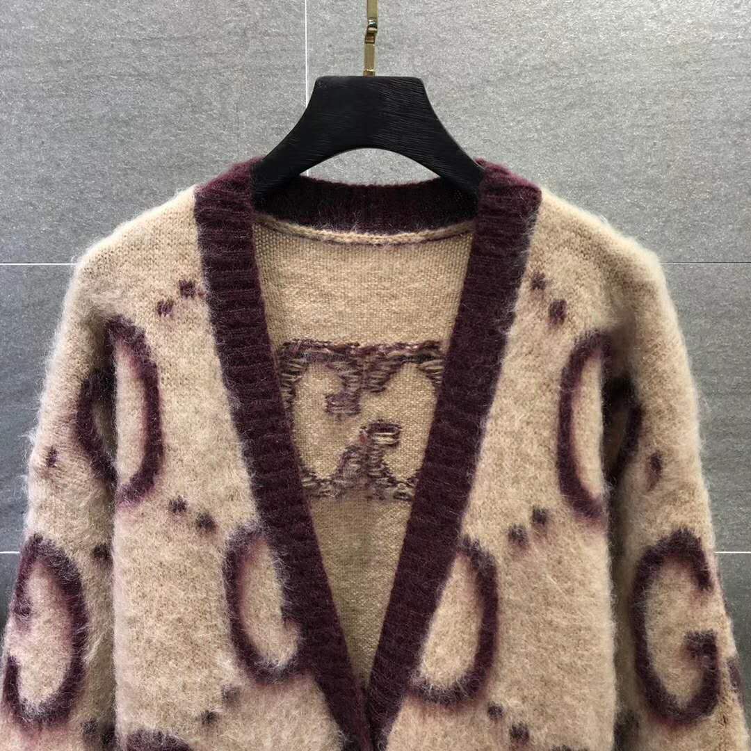 Gucci Men Reversible GG Mohair Wool Cardigan Brushed GG Jacquard Blend