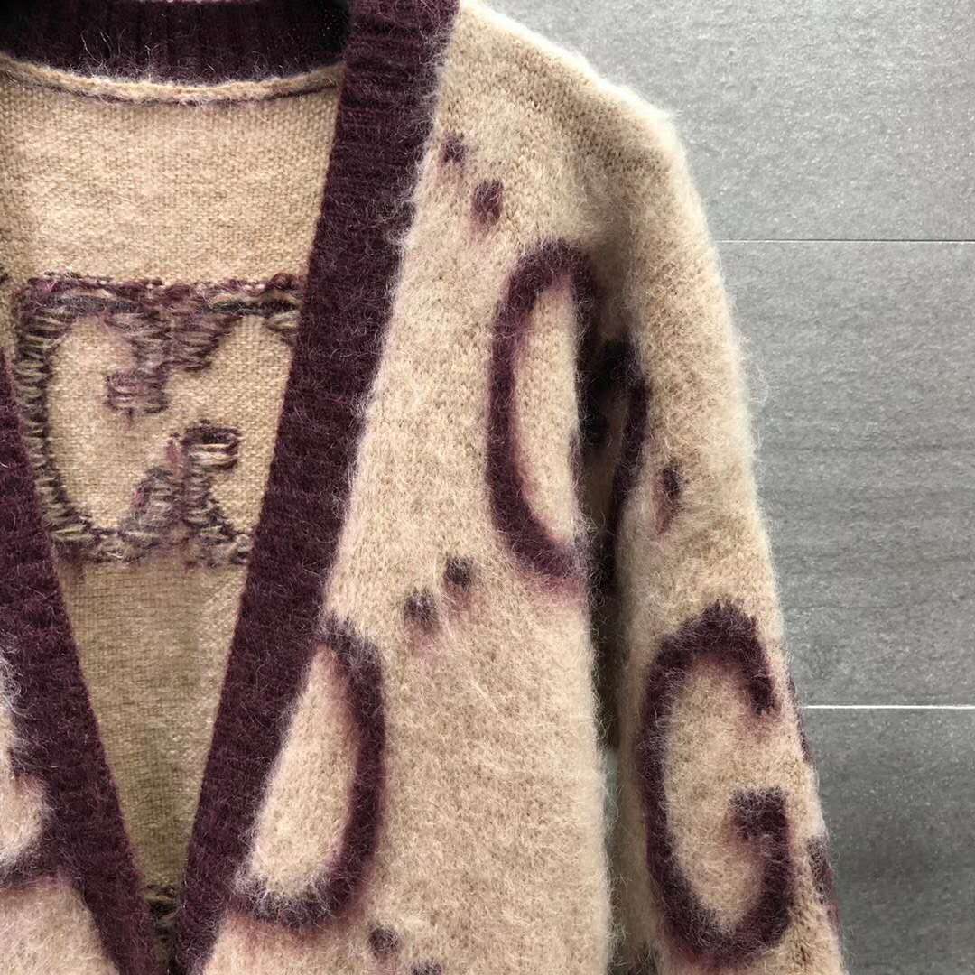 Gucci Men Reversible GG Mohair Wool Cardigan Brushed GG Jacquard Blend