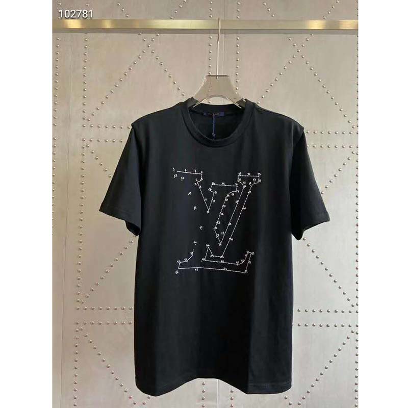 Louis Vuitton LV Women LV Stitch Print Embroidered T-Shirt Regular Fit Cotton-Black