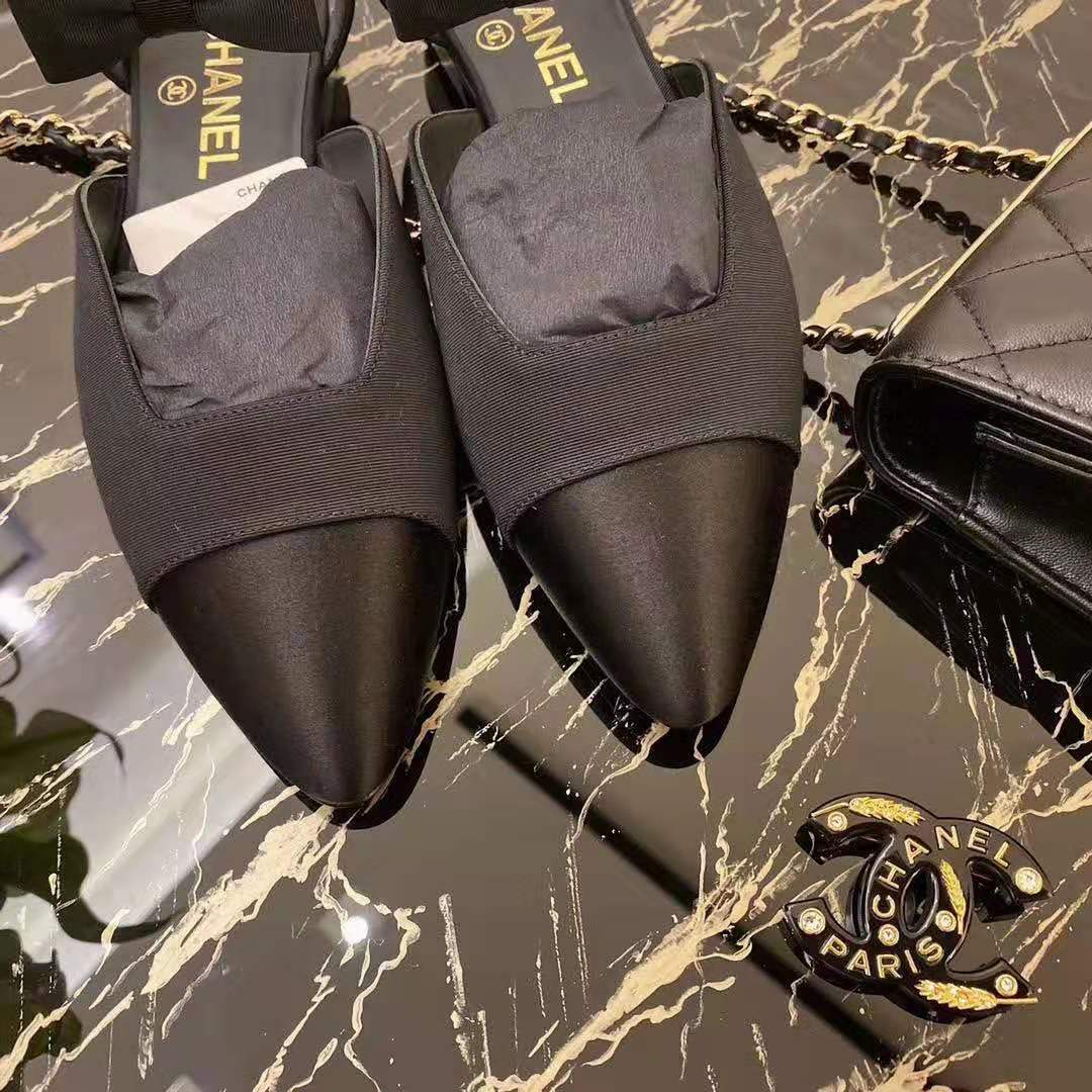 Chanel Women Mary Janes Grosgrain & Satin Black 1 cm Heel