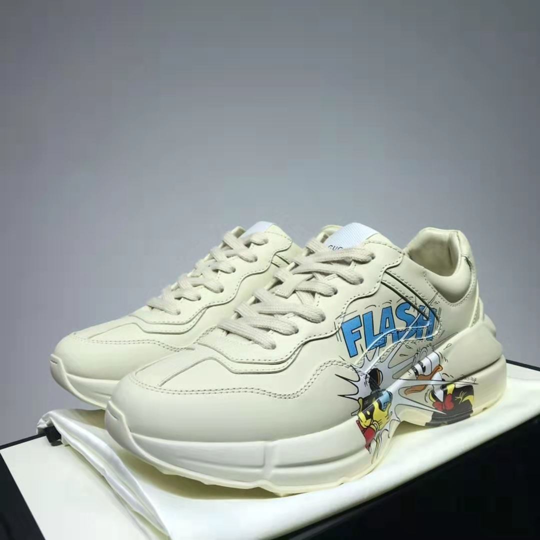Gucci GG Unisex Disney x Gucci Donald Duck Rhyton Sneaker Ivory Leather