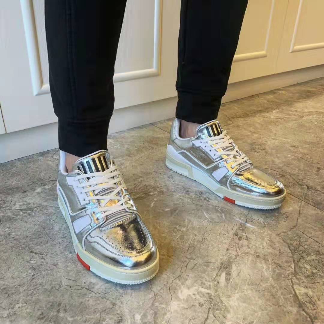 Louis Vuitton LV Men LV Trainer Sneaker Metallic Calf Leather-Silver