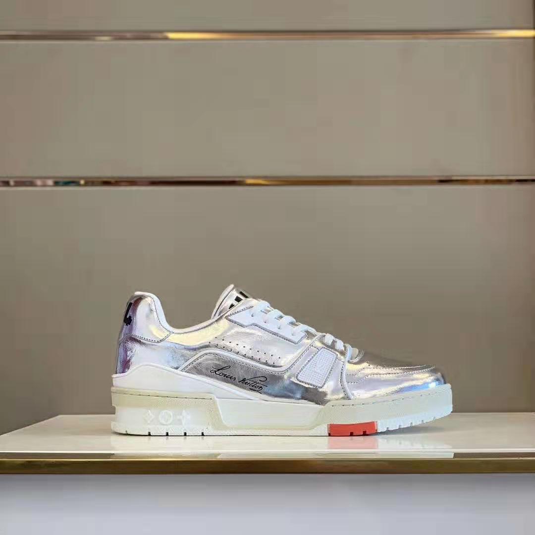 Louis Vuitton LV Men LV Trainer Sneaker Metallic Calf Leather-Silver