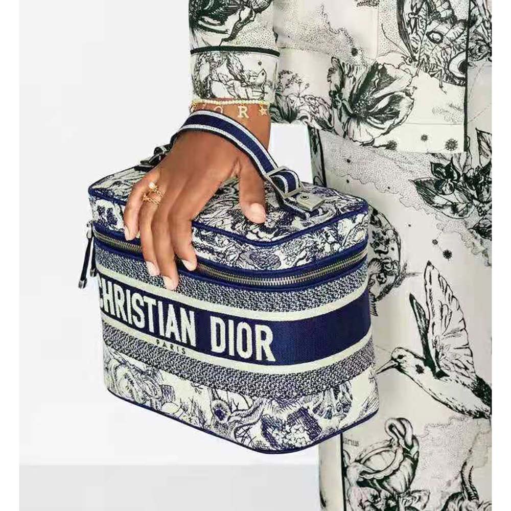 Dior Women DiorTravel Vanity Case Blue Toile De Jouy Embroidery