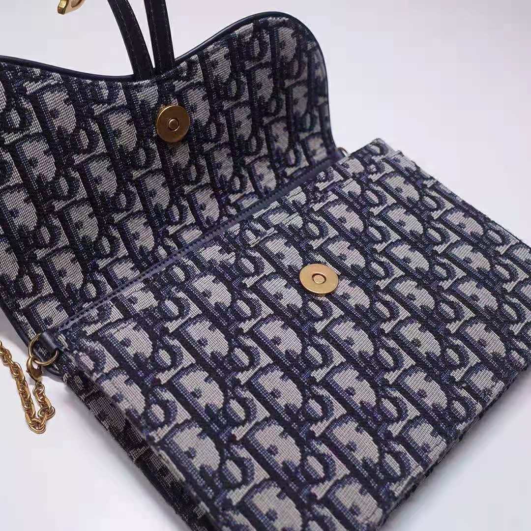 Dior Women Saddle Pouch Blue Dior Oblique Jacquard ‘D’ Stirrup