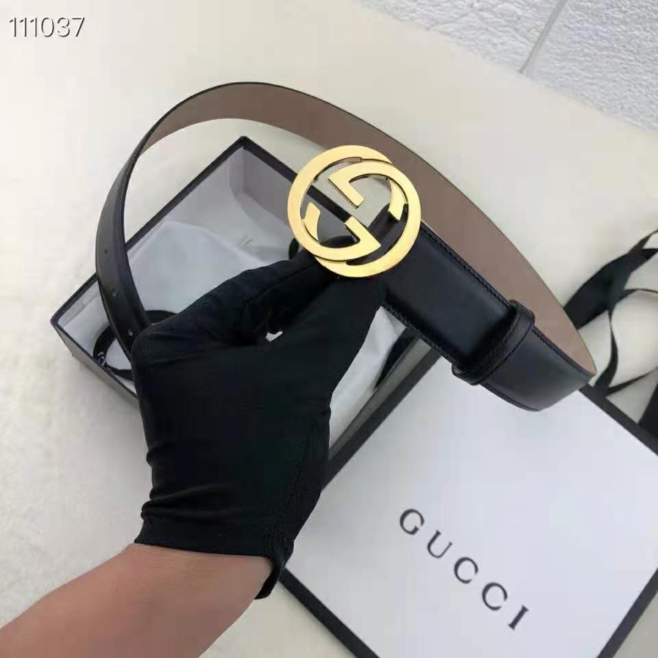 Gucci GG Unisex Leather Belt with Interlocking G Buckle 4 cm Width