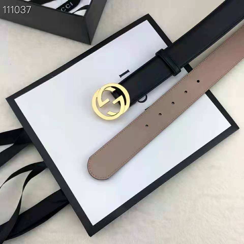 Gucci GG Unisex Leather Belt with Interlocking G Buckle 4 cm Width