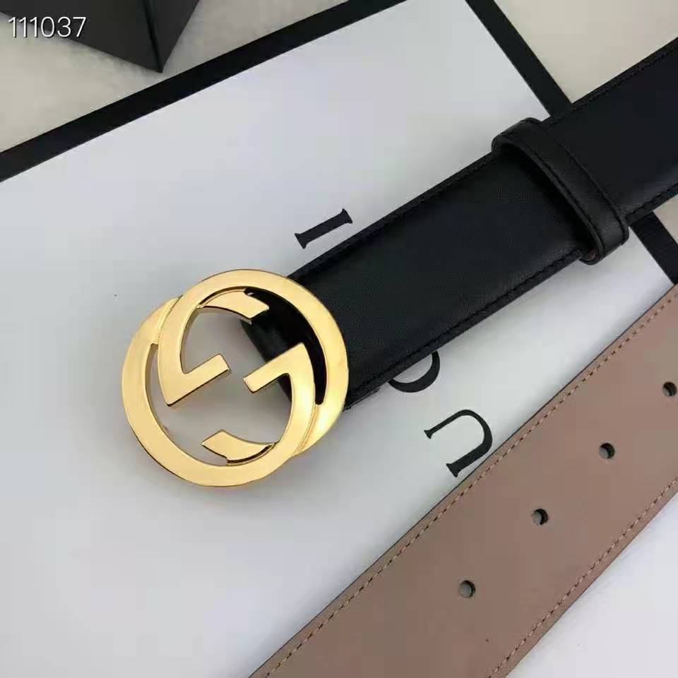 Gucci GG Unisex Leather Belt with Interlocking G Buckle 4 cm Width