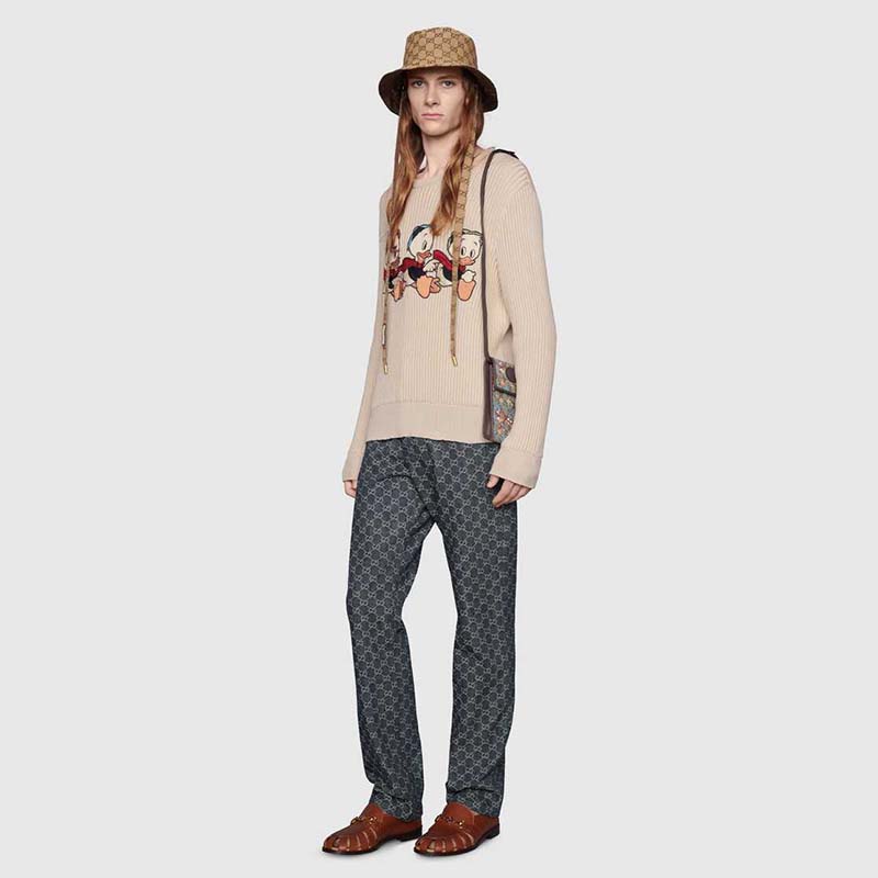 Gucci Men Disney x Gucci Donald Duck Cotton Wool Sweater Crewneck-White