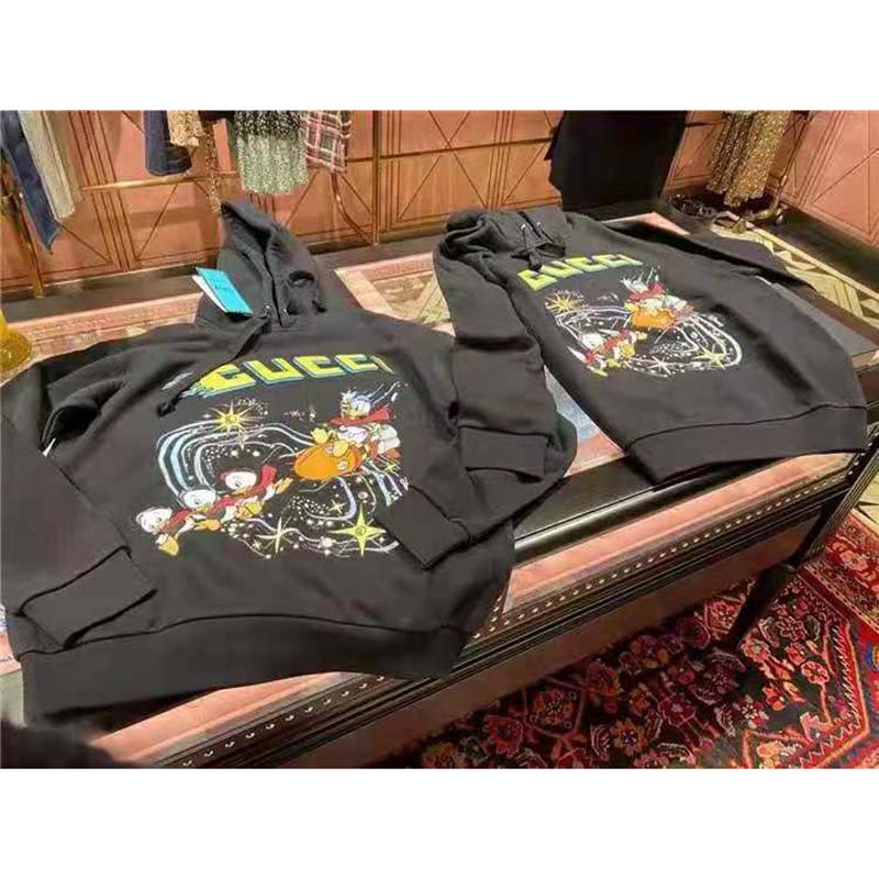 Gucci Men Disney x Gucci Donald Duck Hooded Sweatshirt Fixed Hood Oversize Fit Cotton
