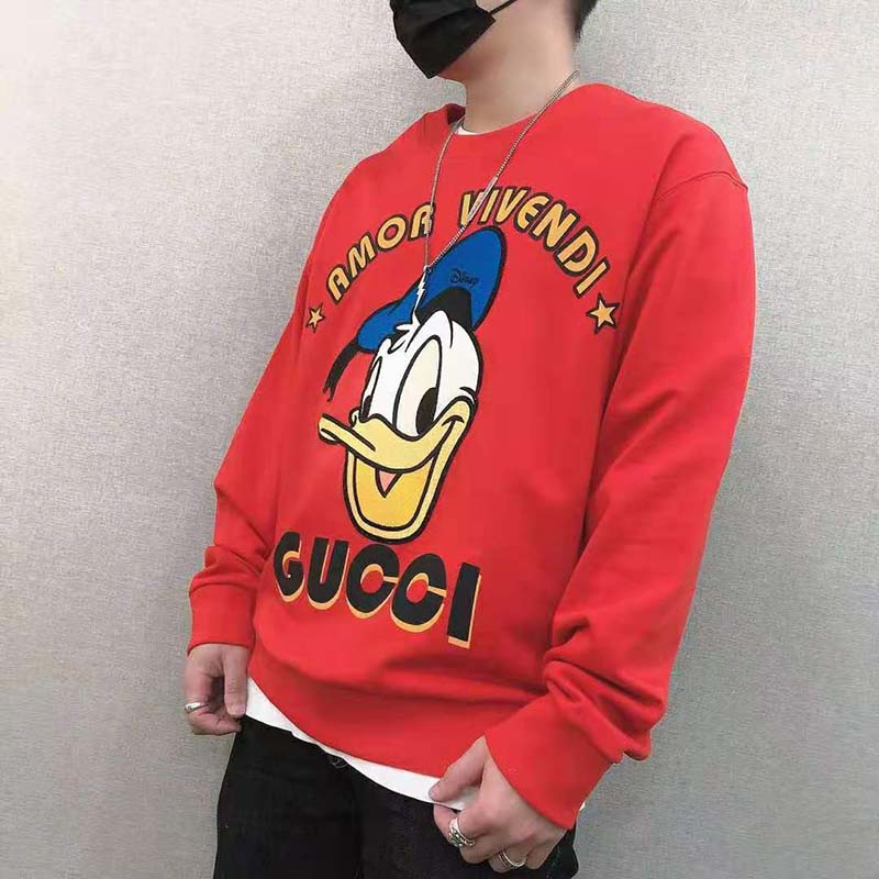 Gucci Men Disney x Gucci Donald Duck Sweatshirt Cotton Crewneck Oversized Fit-Red