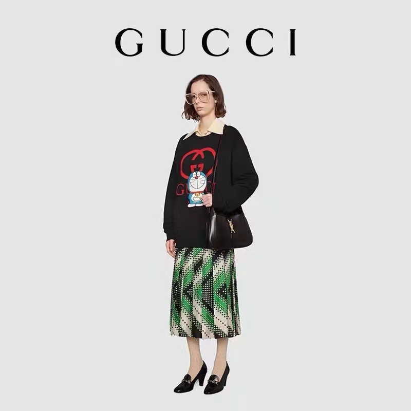 Gucci Women Doraemon x Gucci Cotton Sweatshirt Crewneck Oversized Fit-Black