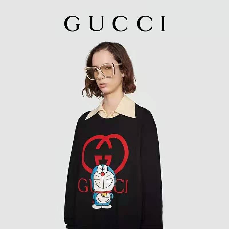Gucci Women Doraemon x Gucci Cotton Sweatshirt Crewneck Oversized Fit-Black