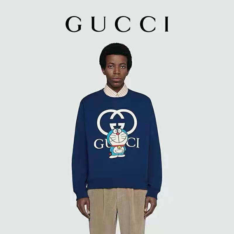Gucci Men Doraemon x Gucci Cotton Sweatshirt Crewneck Oversized Fit-Navy