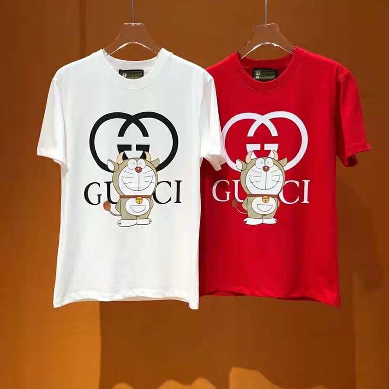 Gucci Men Doraemon x Gucci Oversize T-Shirt Crewneck Red Cotton Jersey