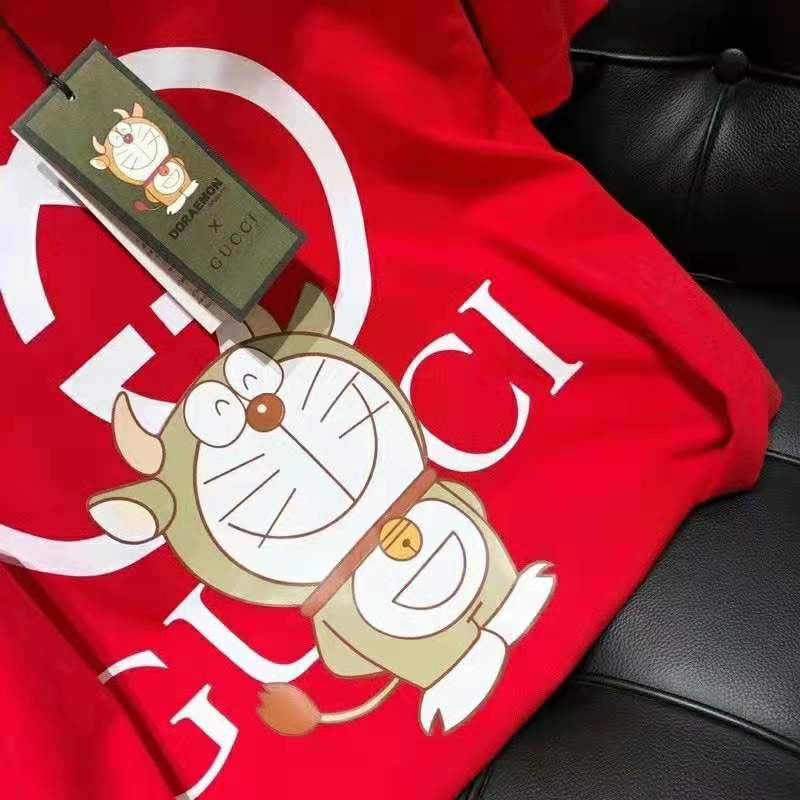 Gucci Men Doraemon x Gucci Oversize T-Shirt Crewneck Red Cotton Jersey