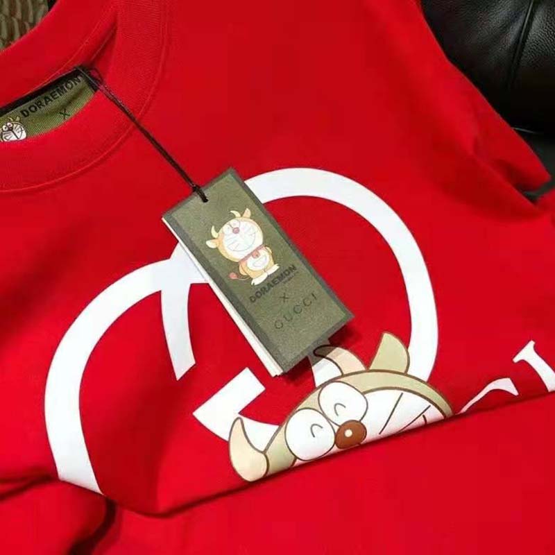Gucci Men Doraemon x Gucci Oversize T-Shirt Crewneck Red Cotton Jersey