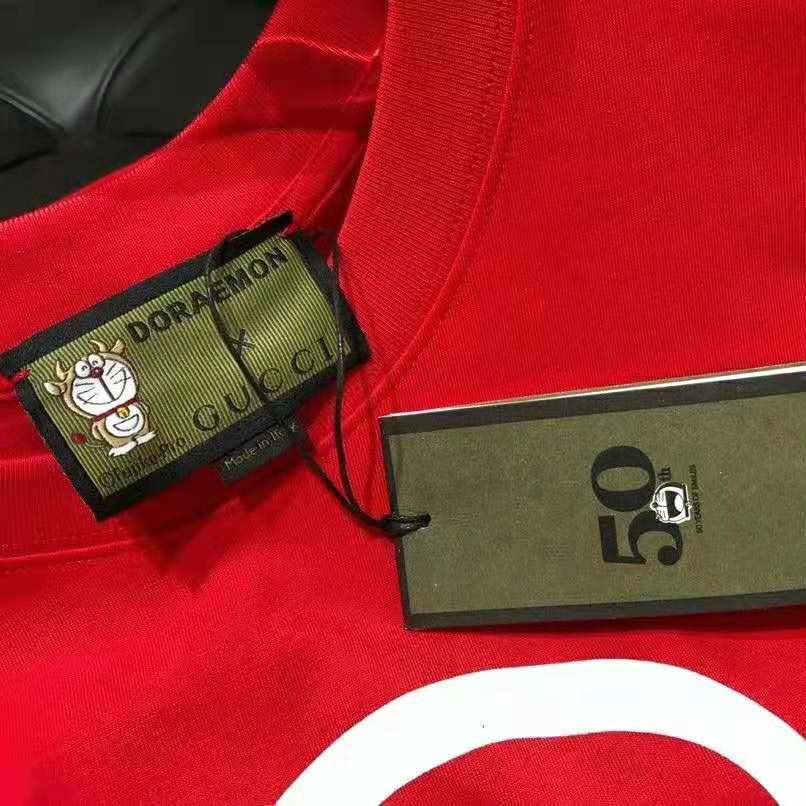 Gucci Men Doraemon x Gucci Oversize T-Shirt Crewneck Red Cotton Jersey