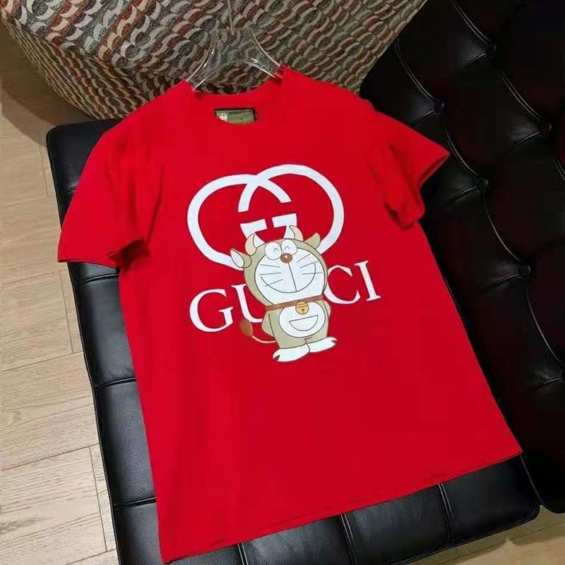 Gucci Men Doraemon x Gucci Oversize T-Shirt Crewneck Red Cotton Jersey