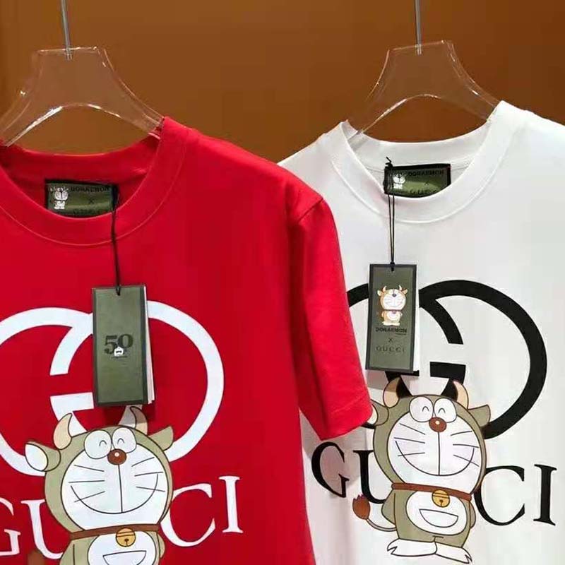 Gucci Men Doraemon x Gucci Oversize T-Shirt Crewneck Red Cotton Jersey