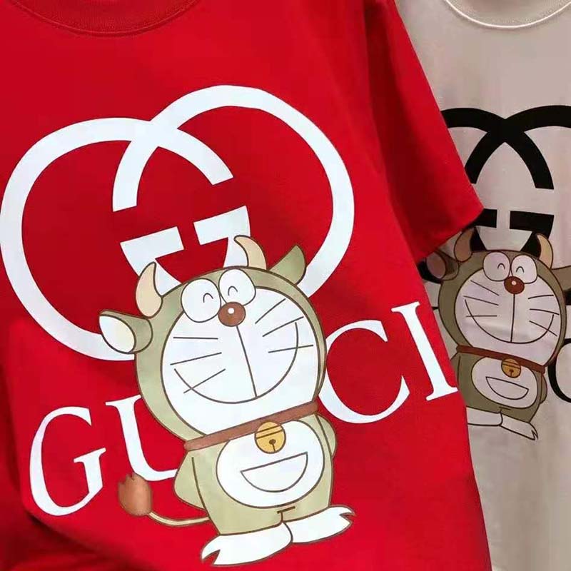 Gucci Men Doraemon x Gucci Oversize T-Shirt Crewneck Red Cotton Jersey