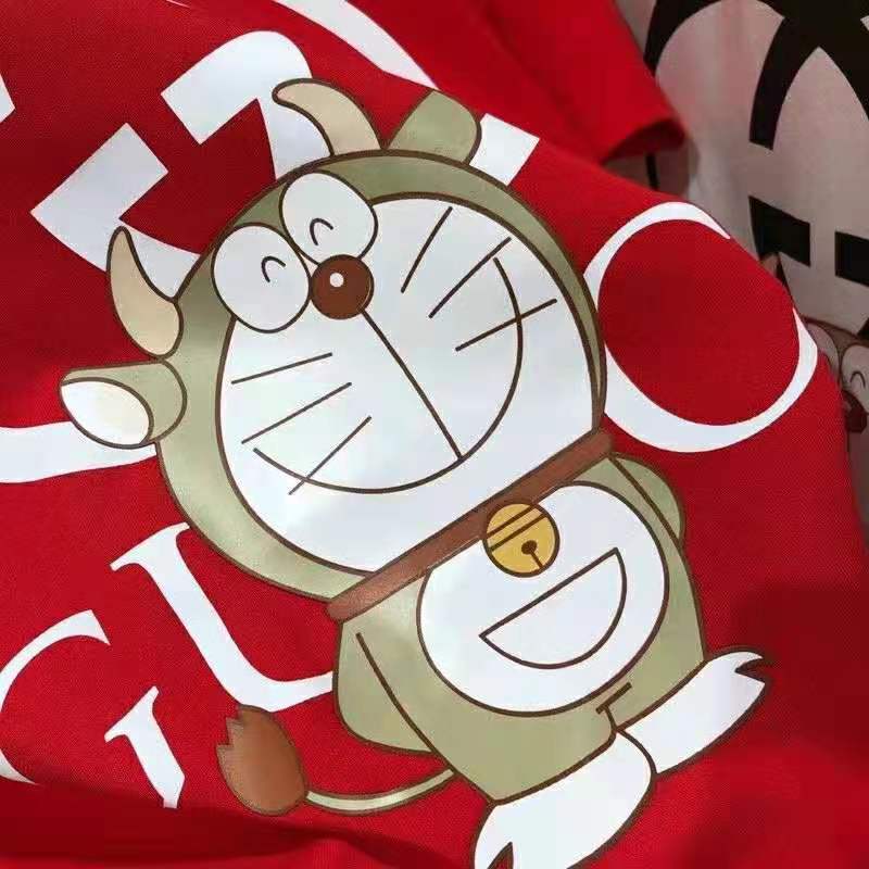 Gucci Men Doraemon x Gucci Oversize T-Shirt Crewneck Red Cotton Jersey