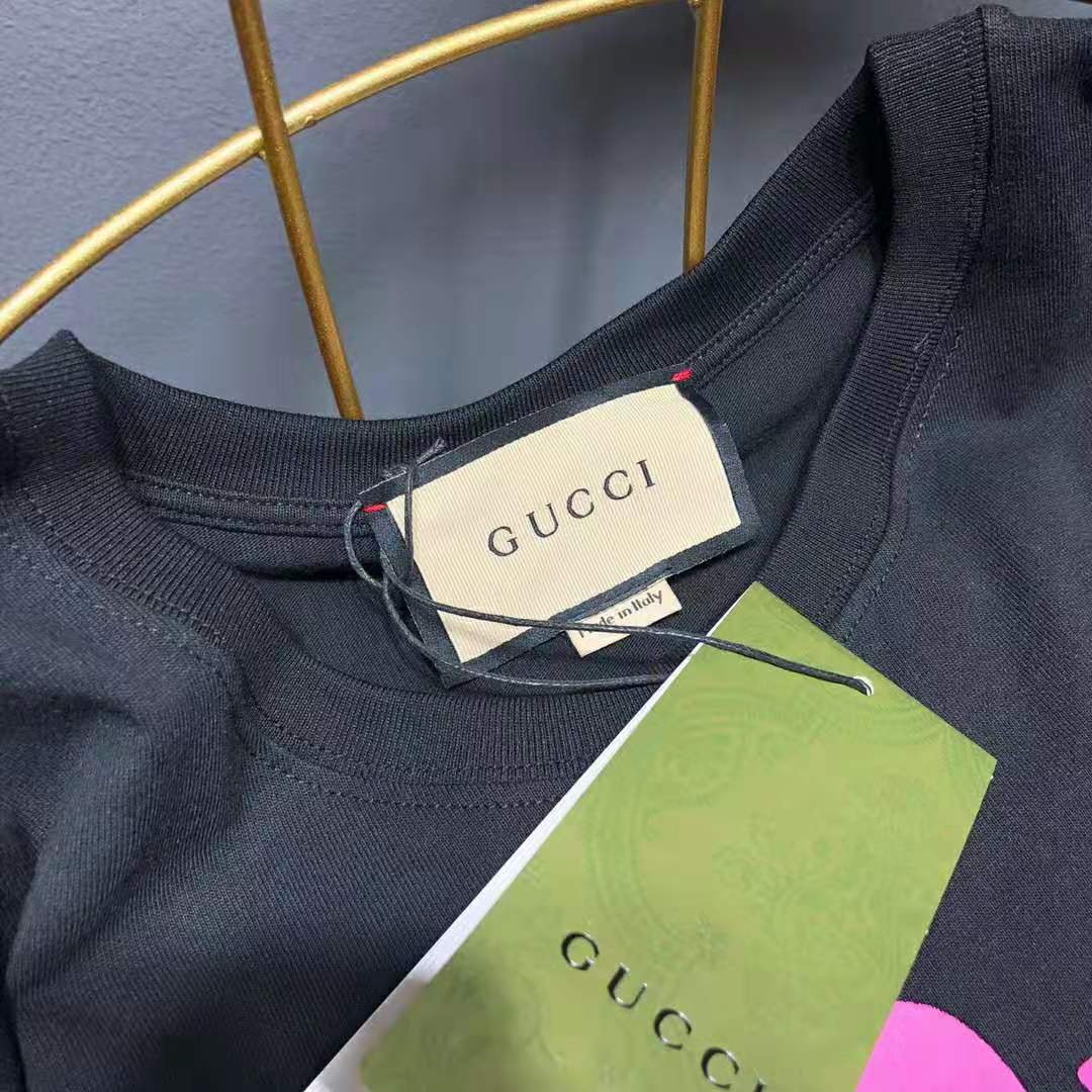 Gucci Women Gucci Prodige D’Amour Print T-Shirt Cotton Crewneck Oversize Fit-Black