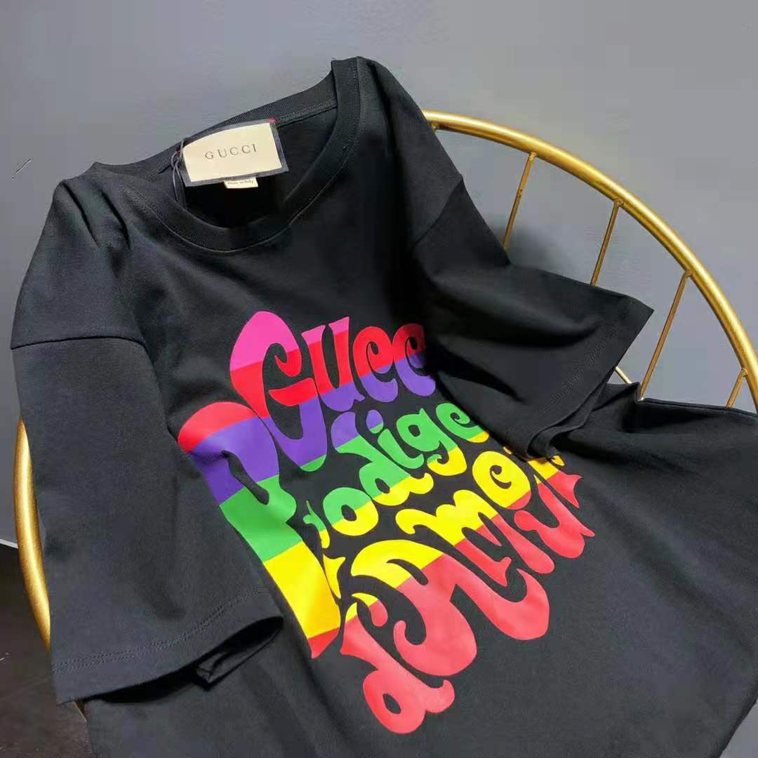 Gucci Women Gucci Prodige D’Amour Print T-Shirt Cotton Crewneck Oversize Fit-Black