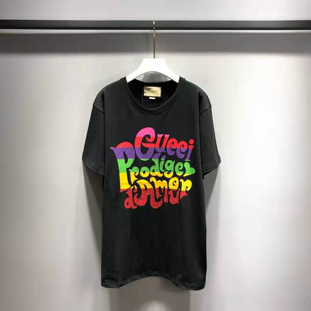 Gucci Women Gucci Prodige D’Amour Print T-Shirt Cotton Crewneck Oversize Fit-Black