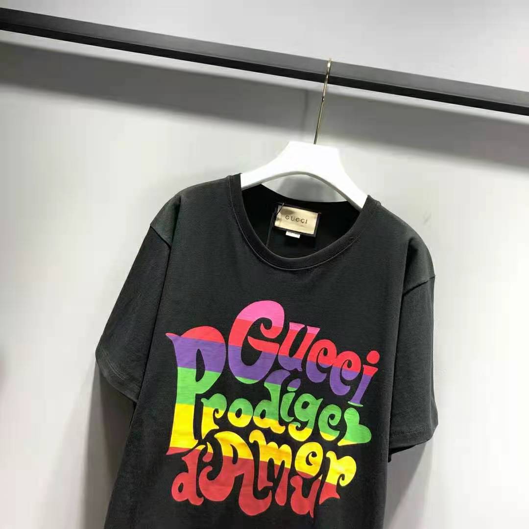 Gucci Women Gucci Prodige D’Amour Print T-Shirt Cotton Crewneck Oversize Fit-Black