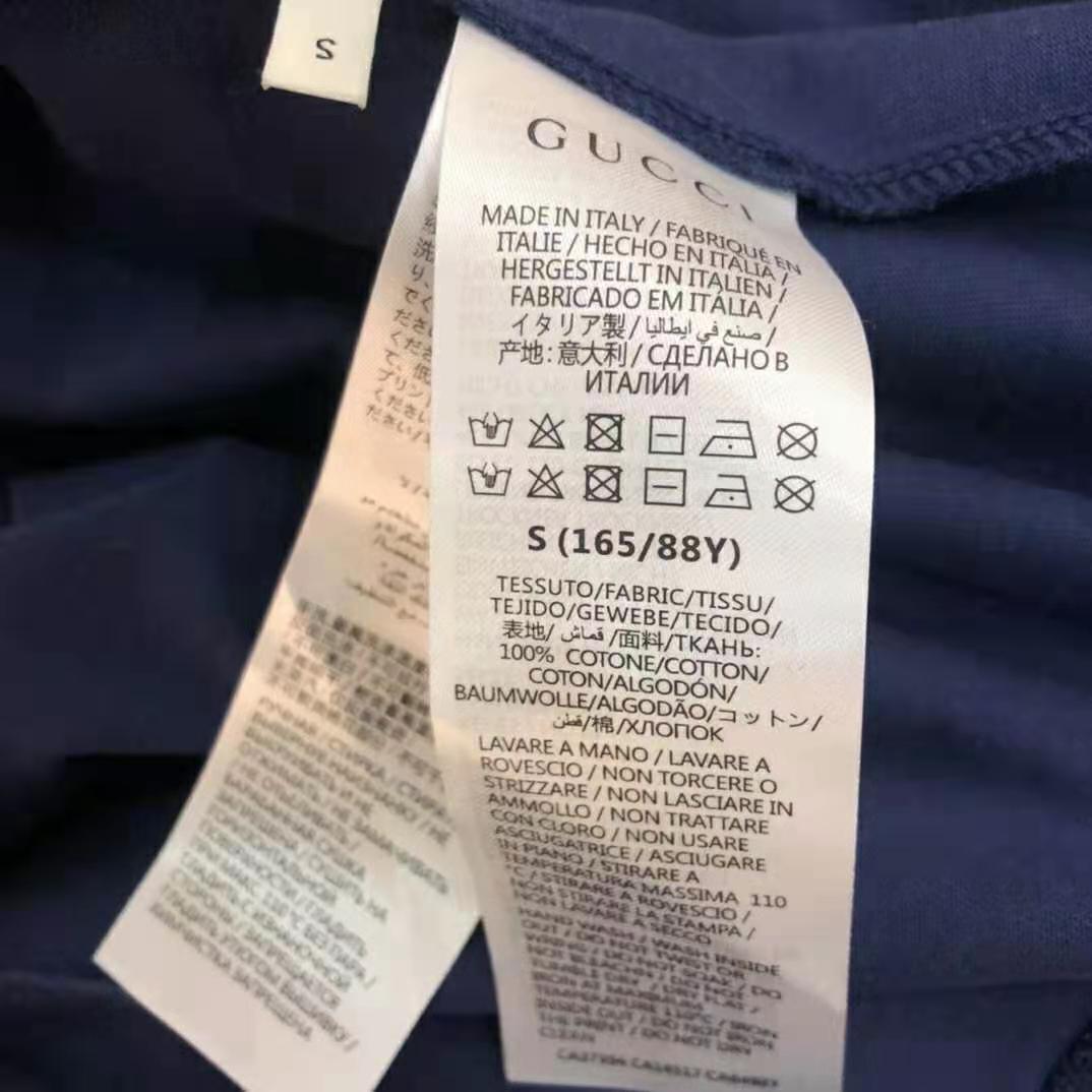 Gucci Women Interlocking G Stripe Print T-Shirt Cotton Jersey Crewneck Oversize Fit-Navy