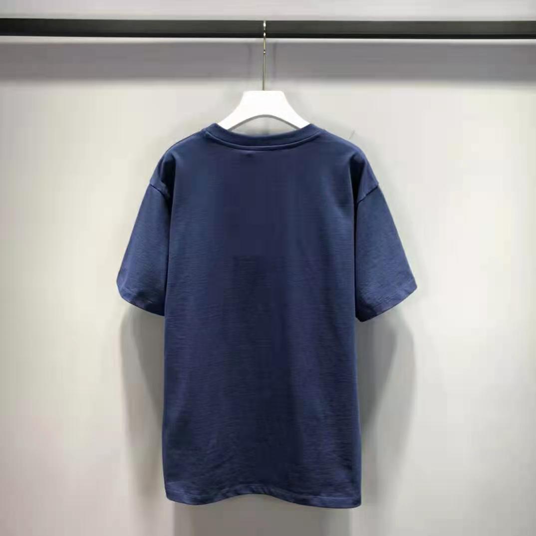 Gucci Women Interlocking G Stripe Print T-Shirt Cotton Jersey Crewneck Oversize Fit-Navy