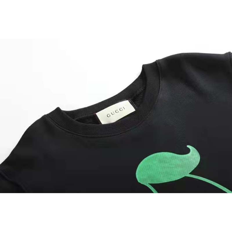 Gucci Men Beverly Hills Cherry Print Sweatshirt Cotton Jersey Crewneck Puff Sleeves-Black