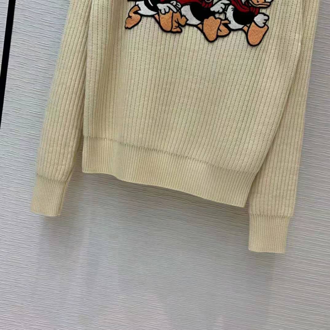 Gucci Men Disney x Gucci Donald Duck Cotton Wool Sweater Crewneck-White