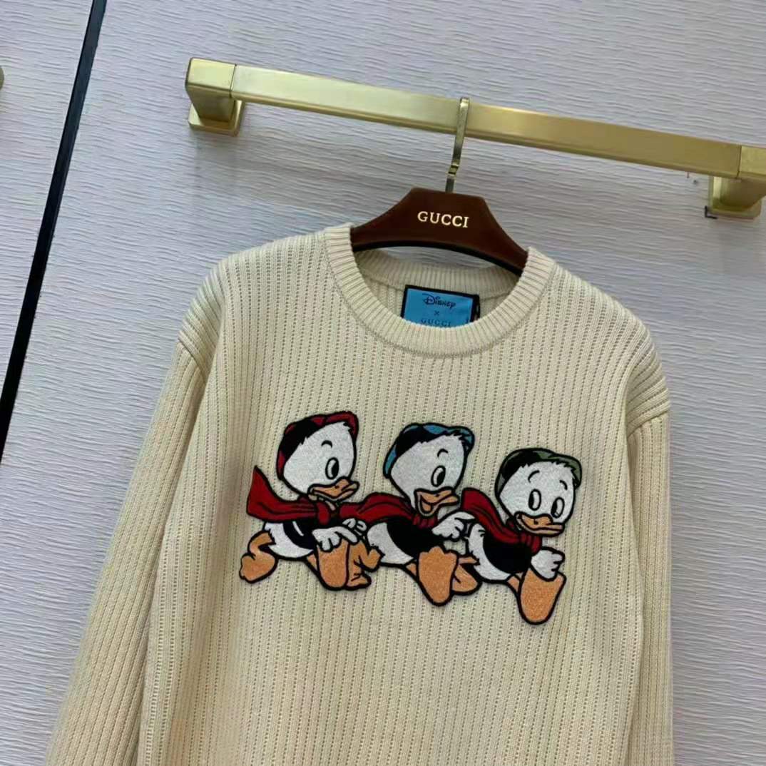 Gucci Men Disney x Gucci Donald Duck Cotton Wool Sweater Crewneck-White