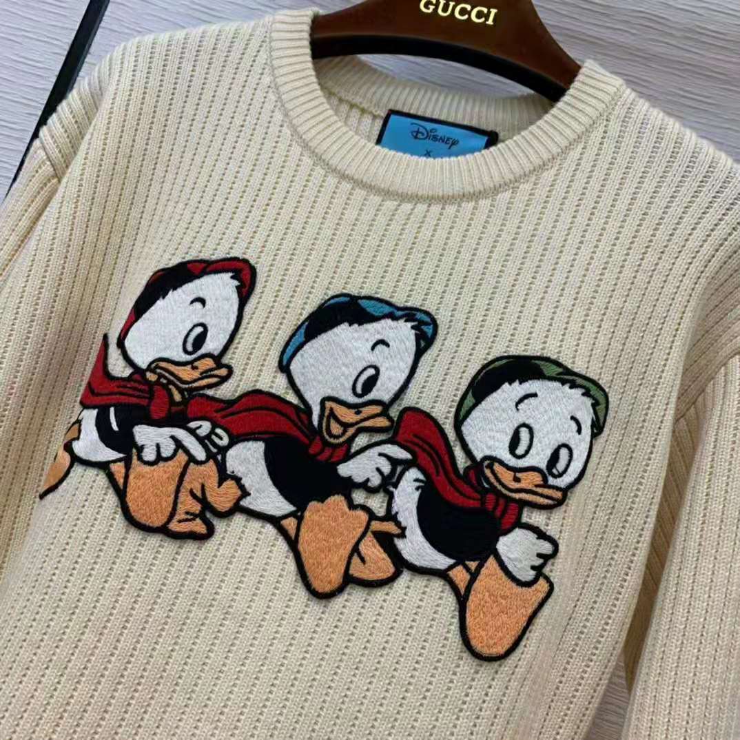 Gucci Men Disney x Gucci Donald Duck Cotton Wool Sweater Crewneck-White