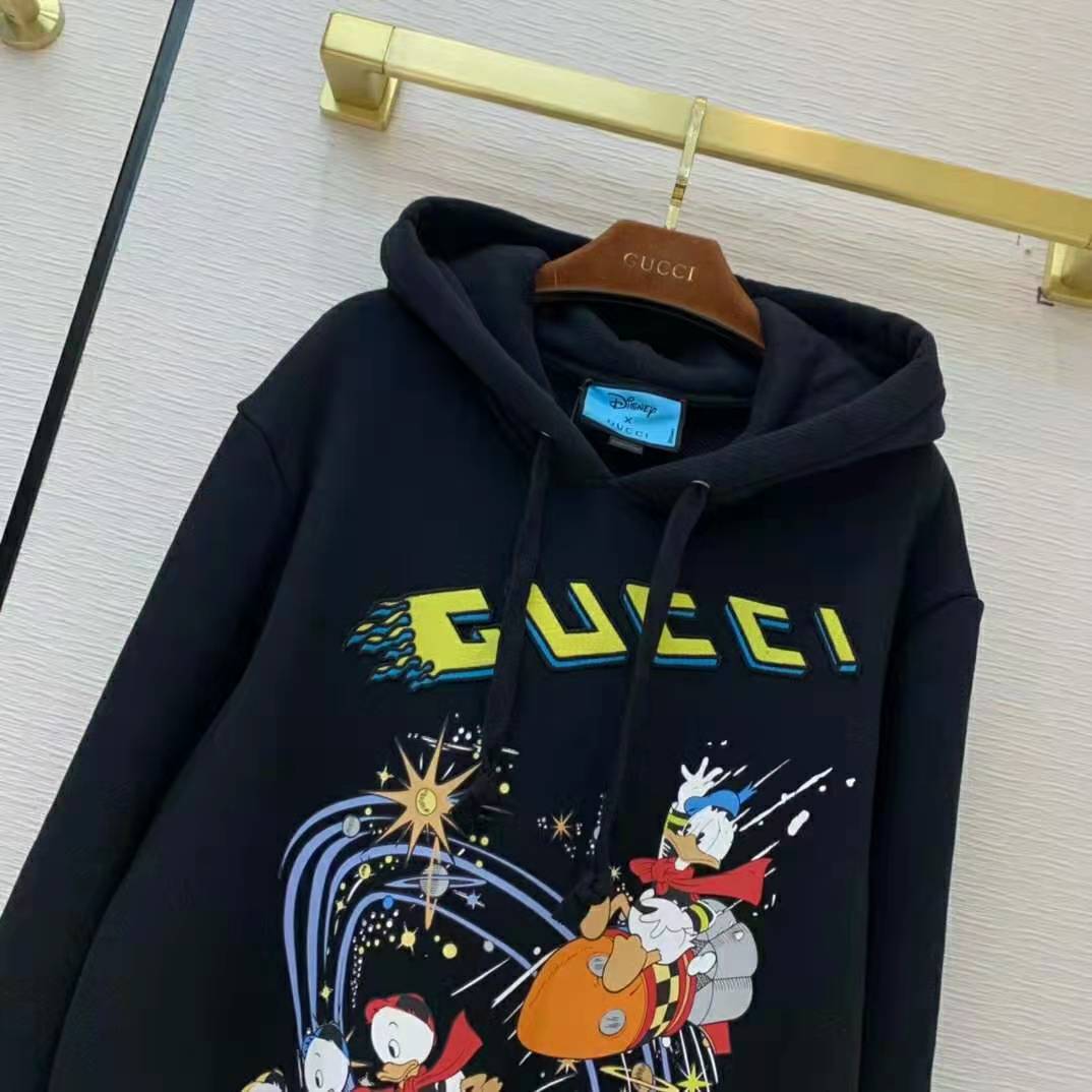 Gucci Men Disney x Gucci Donald Duck Hooded Sweatshirt Fixed Hood Oversize Fit Cotton
