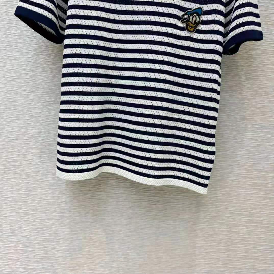 Gucci Men Disney x Gucci Donald Duck Striped T-Shirt Cotton Jersey Crewneck Short Sleeves