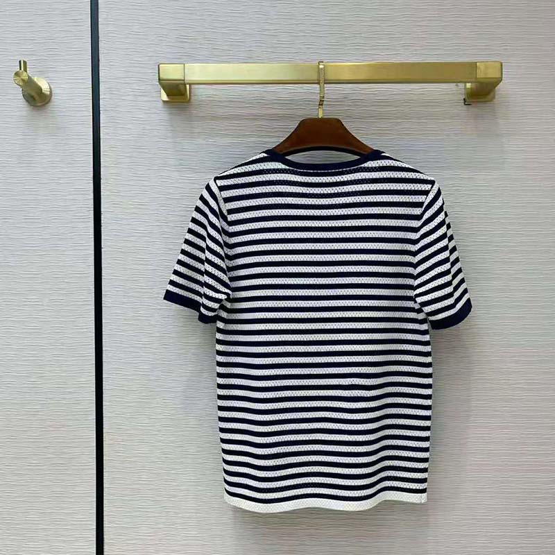 Gucci Men Disney x Gucci Donald Duck Striped T-Shirt Cotton Jersey Crewneck Short Sleeves