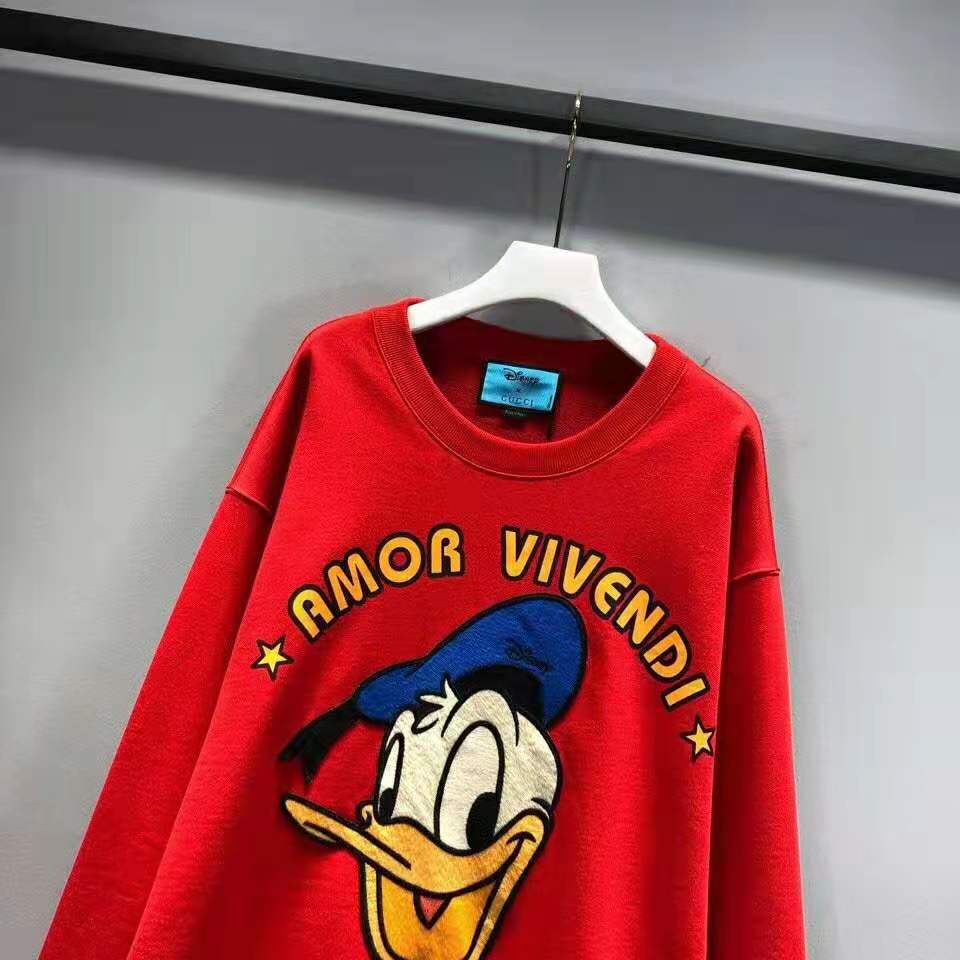 Gucci Men Disney x Gucci Donald Duck Sweatshirt Cotton Crewneck Oversized Fit-Red