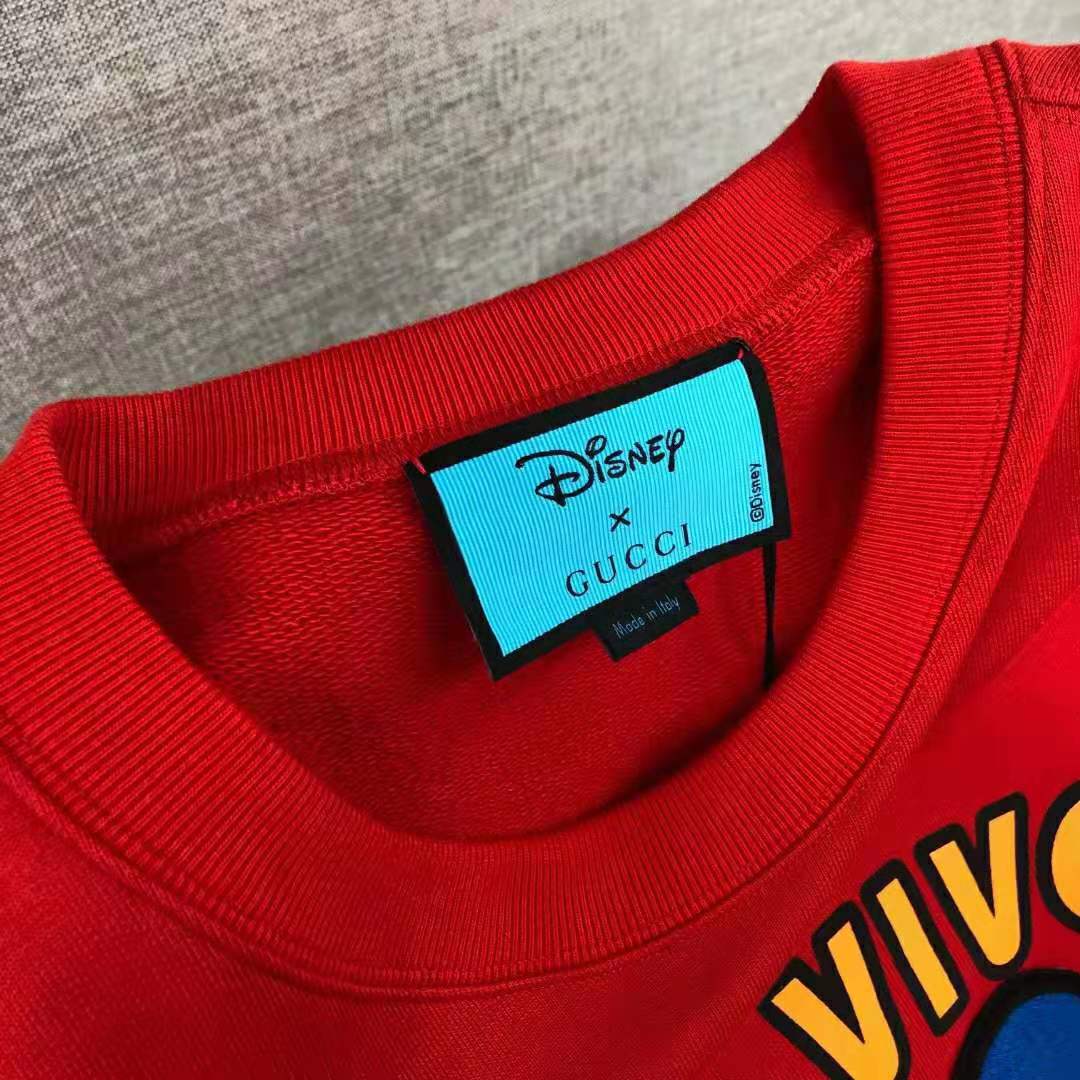 Gucci Men Disney x Gucci Donald Duck Sweatshirt Cotton Crewneck Oversized Fit-Red