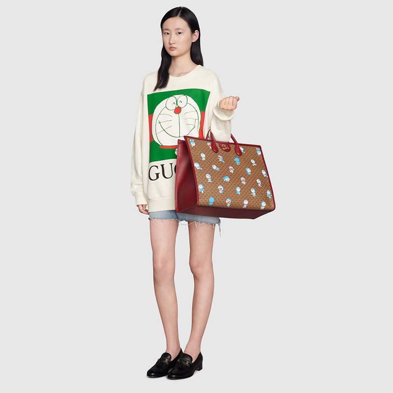 Gucci Women Doraemon x Gucci Cotton Sweatshirt Cotton Jersey Crewneck Oversized Fit