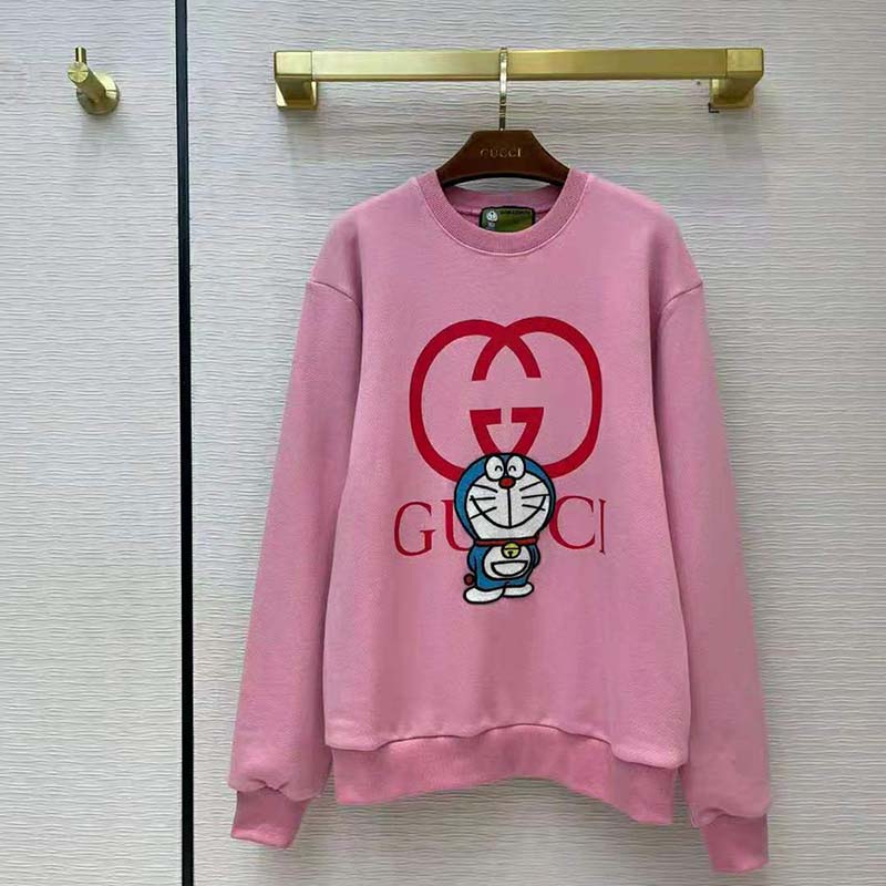 Gucci Men Doraemon x Gucci Cotton Sweatshirt Crewneck Oversized Fit-Pink