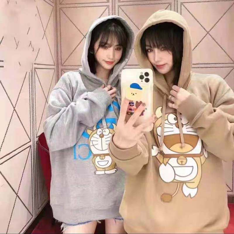 Gucci Women Doraemon x Gucci Hooded Sweatshirt Cotton Jersey Oversized Fit-Brown