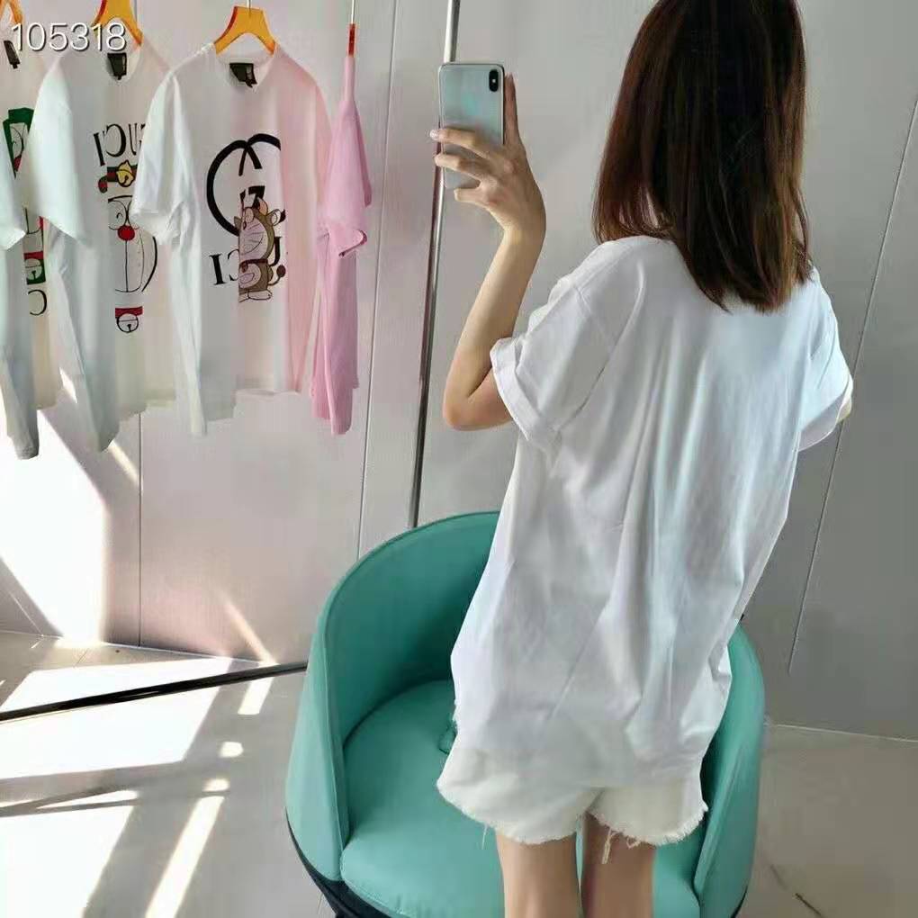 Gucci Women Doraemon x Gucci Oversize T-Shirt Ivory Cotton Jersey Crewneck-Blue