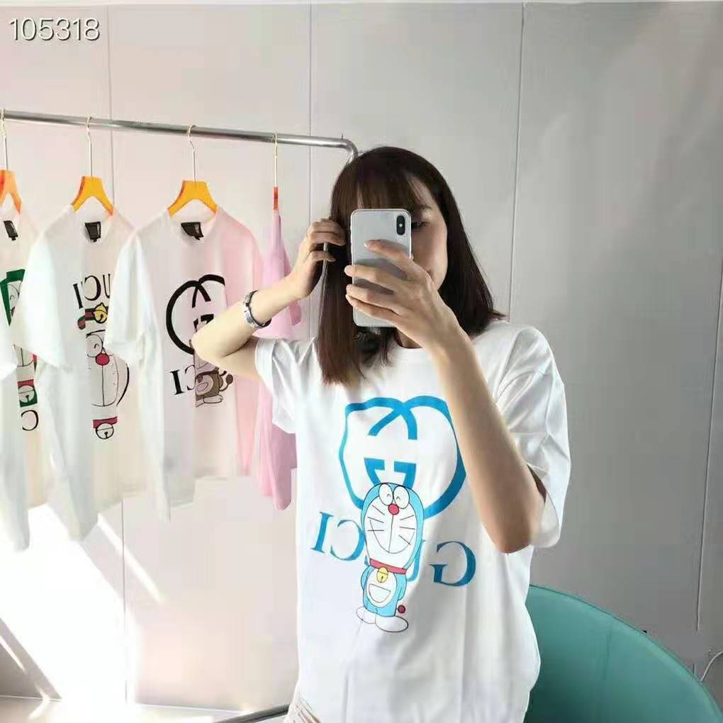 Gucci Women Doraemon x Gucci Oversize T-Shirt Ivory Cotton Jersey Crewneck-Blue